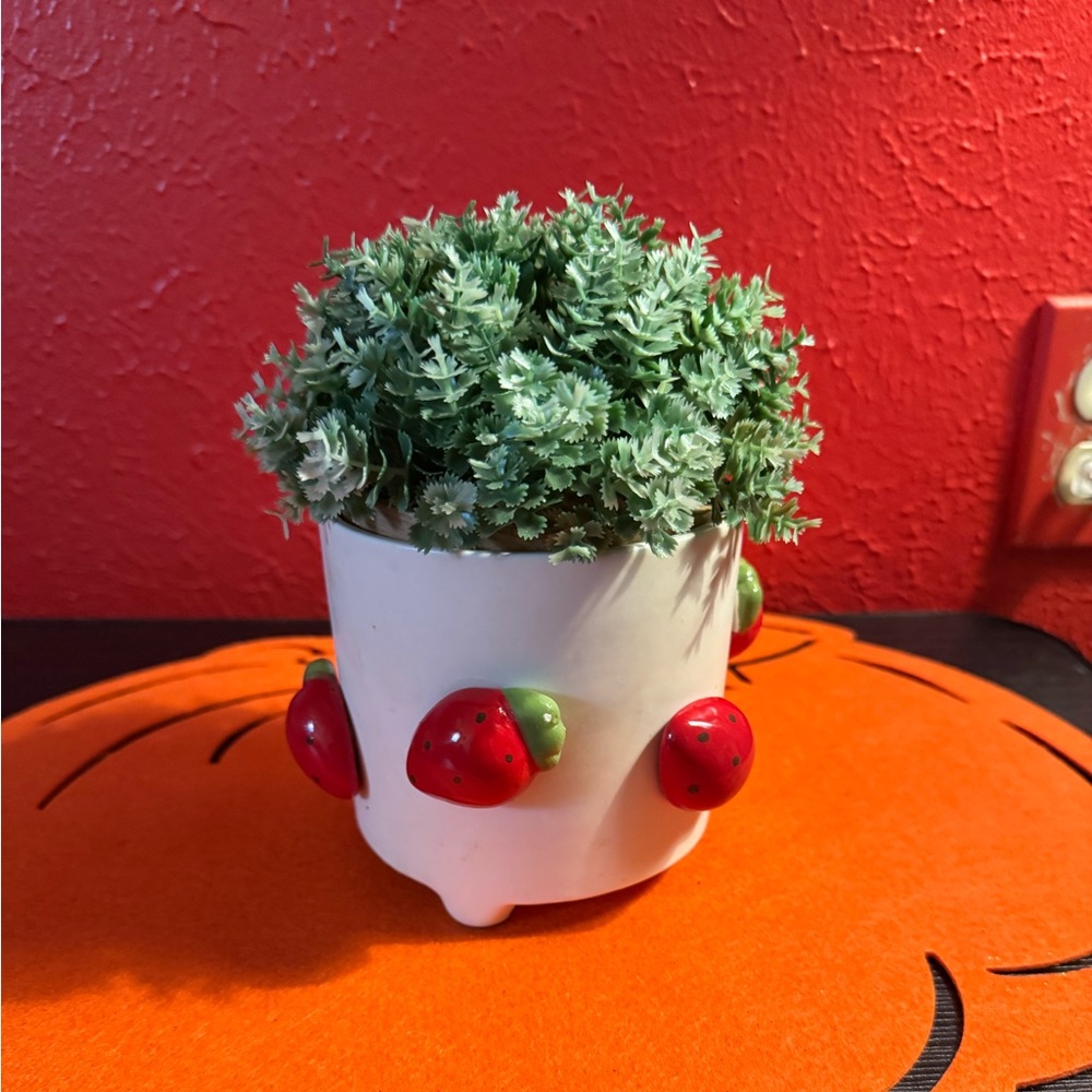 White Planter with Strawberry Accents